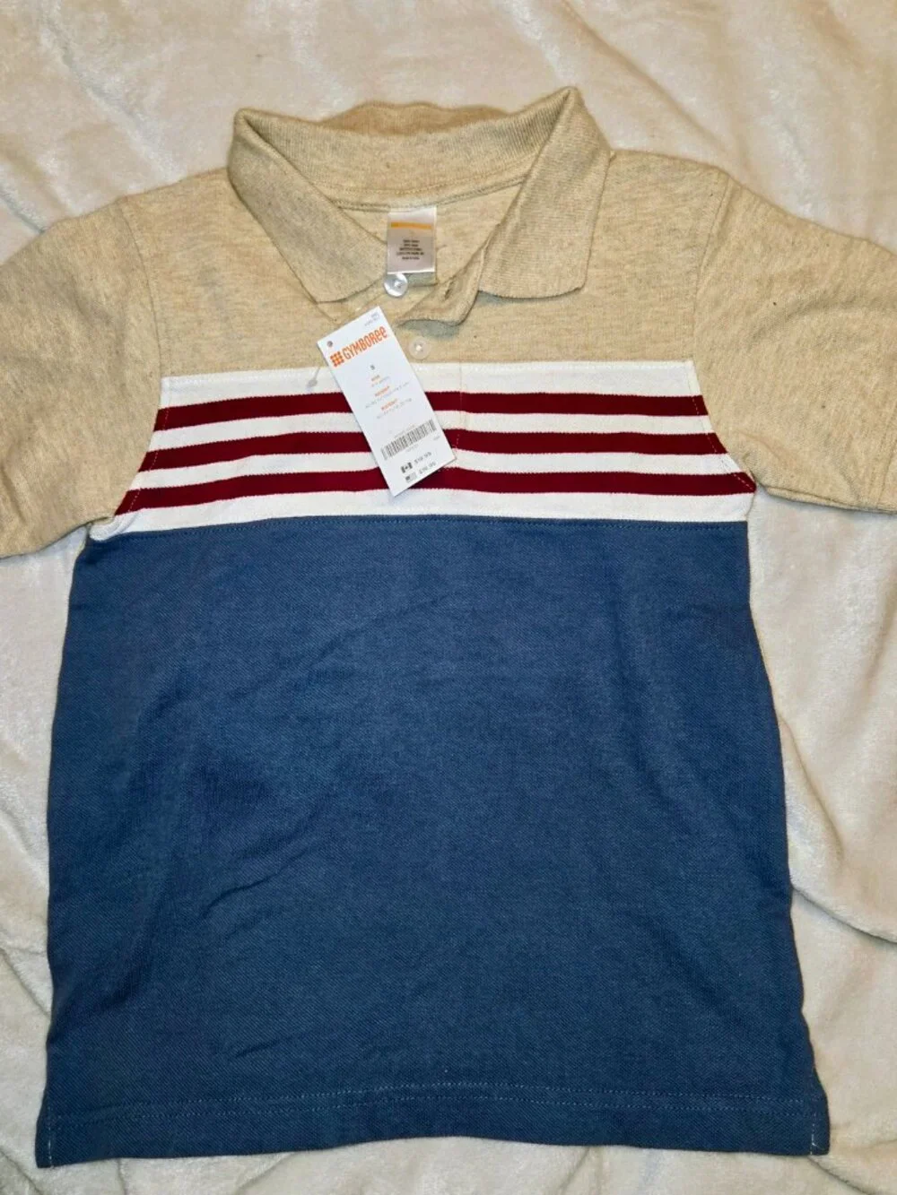 🚀3/$25🚀NWT Gymboree Boys Colorblock Striped Pique Polo Shirt Slate Blue Beige